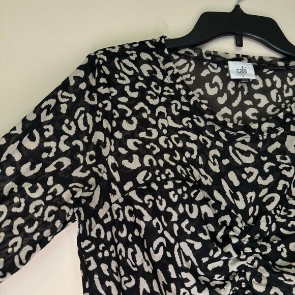 CABI woman's size small S Sweetheart animal print mesh ruched long sleeve top - Picture 5 of 11